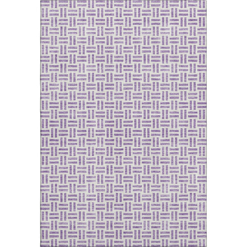 5' X 8' Lavender And Ivory Geometric Washable Area Rug With UV Protection