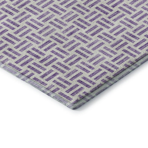 5' X 8' Lavender And Ivory Geometric Washable Area Rug With UV Protection