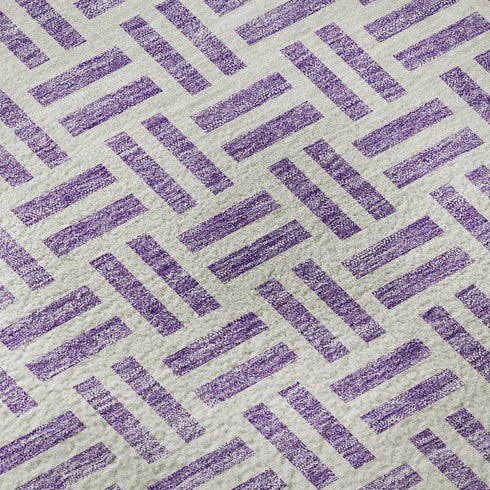 5' X 8' Lavender And Ivory Geometric Washable Area Rug With UV Protection