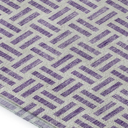 5' X 8' Lavender And Ivory Geometric Washable Area Rug With UV Protection
