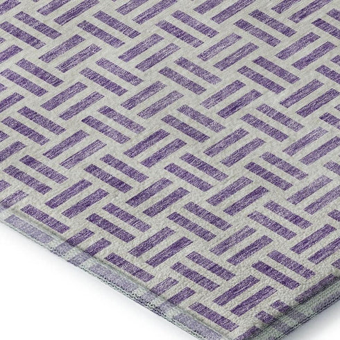 5' X 8' Lavender And Ivory Geometric Washable Area Rug With UV Protection
