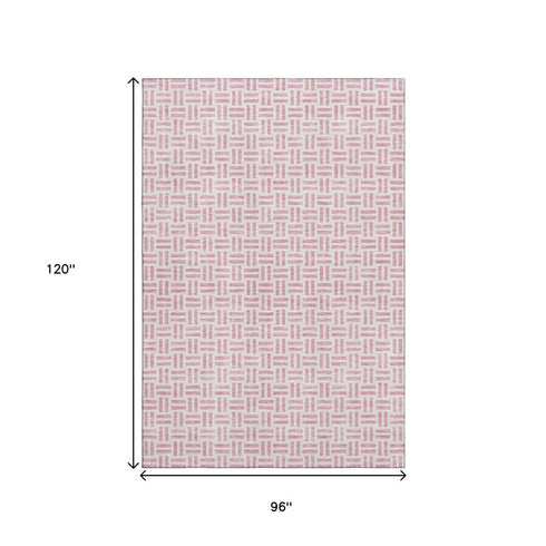 8' X 10' Pink And Ivory Geometric Washable Area Rug With UV Protection