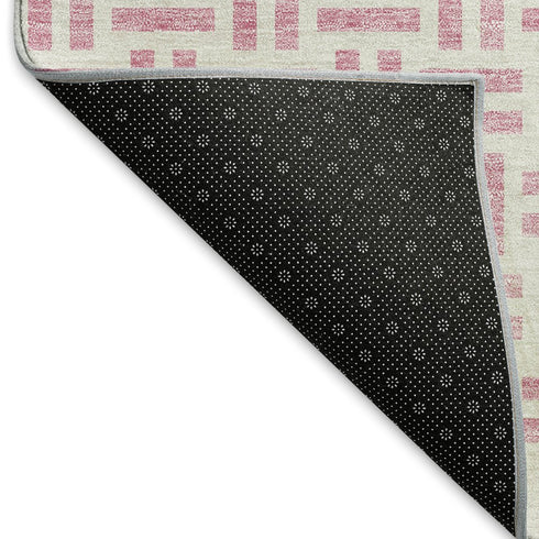 8' X 10' Pink And Ivory Geometric Washable Area Rug With UV Protection