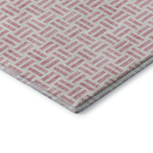8' X 10' Pink And Ivory Geometric Washable Area Rug With UV Protection
