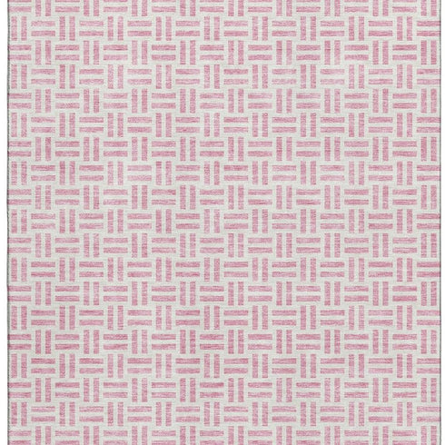8' X 10' Pink And Ivory Geometric Washable Area Rug With UV Protection