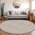 8' Taupe And Ivory Geometric Washable Round Rug With UV Protection