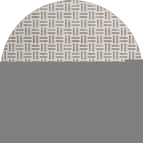 8' Taupe And Ivory Geometric Washable Round Rug With UV Protection