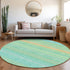 8' Aqua Yellow And Peach Striped Washable Round Rug With UV Protection