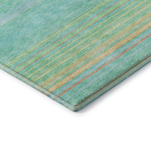 8' Aqua Yellow And Peach Striped Washable Round Rug With UV Protection