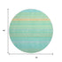 8' Aqua Yellow And Peach Striped Washable Round Rug With UV Protection