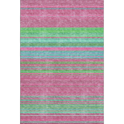 5' X 8' Blush Green And Blue Striped Washable Area Rug With UV Protection