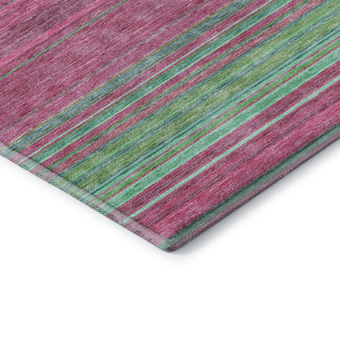 5' X 8' Blush Green And Blue Striped Washable Area Rug With UV Protection