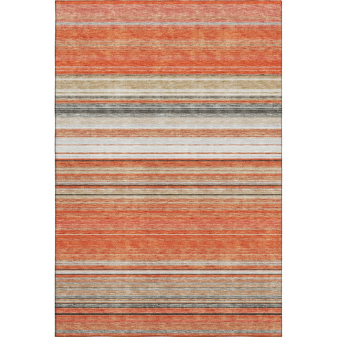 5' X 8' Coral Gray And Beige Striped Washable Area Rug With UV Protection