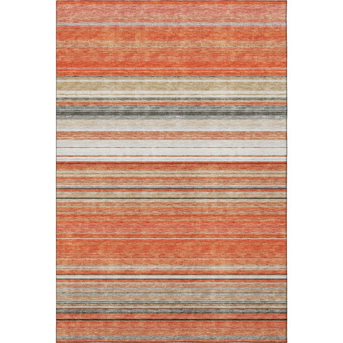 5' X 8' Coral Gray And Beige Striped Washable Area Rug With UV Protection