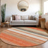 8' Coral Gray And Beige Striped Washable Round Rug With UV Protection