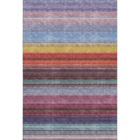 5' X 8' Lavender Red And Orange Striped Washable Area Rug With UV Protection