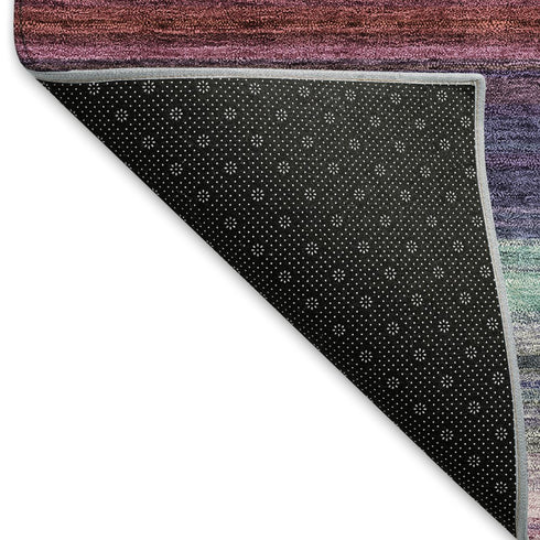 5' X 8' Lavender Red And Orange Striped Washable Area Rug With UV Protection