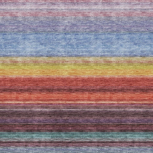 5' X 8' Lavender Red And Orange Striped Washable Area Rug With UV Protection