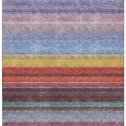 5' X 8' Lavender Red And Orange Striped Washable Area Rug With UV Protection
