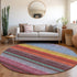 8' Lavender Red And Orange Striped Washable Round Rug With UV Protection
