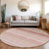 8' Pink Burgundy And Ivory Striped Washable Round Rug With UV Protection