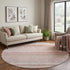 8' Pink Burgundy And Ivory Striped Washable Round Rug With UV Protection