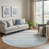 8' Sky Blue Gray And Ivory Striped Washable Round Rug With UV Protection