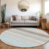 8' Sky Blue Gray And Ivory Striped Washable Round Rug With UV Protection