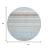 8' Sky Blue Gray And Ivory Striped Washable Round Rug With UV Protection