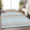 9' X 12' Sky Blue Gray And Ivory Striped Washable Area Rug With UV Protection