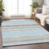 9' X 12' Sky Blue Gray And Ivory Striped Washable Area Rug With UV Protection
