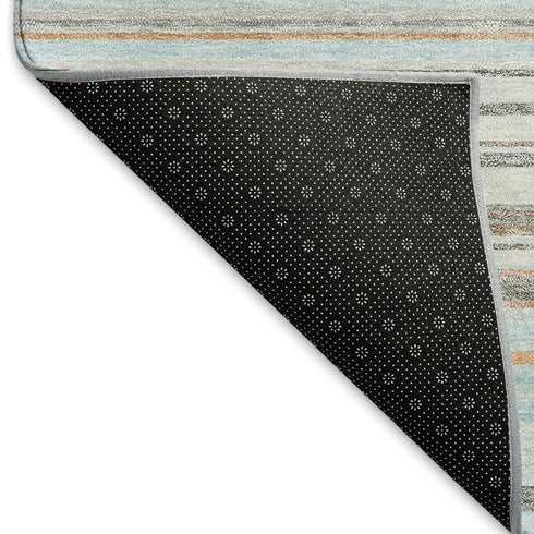 9' X 12' Sky Blue Gray And Ivory Striped Washable Area Rug With UV Protection