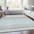 9' X 12' Sky Blue Gray And Ivory Striped Washable Area Rug With UV Protection
