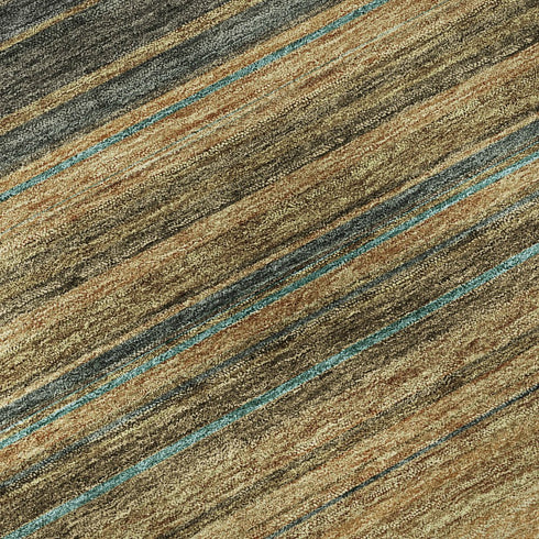 8' Wheat Teal And Brown Striped Washable Round Rug With UV Protection