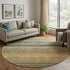 8' Wheat Teal And Brown Striped Washable Round Rug With UV Protection