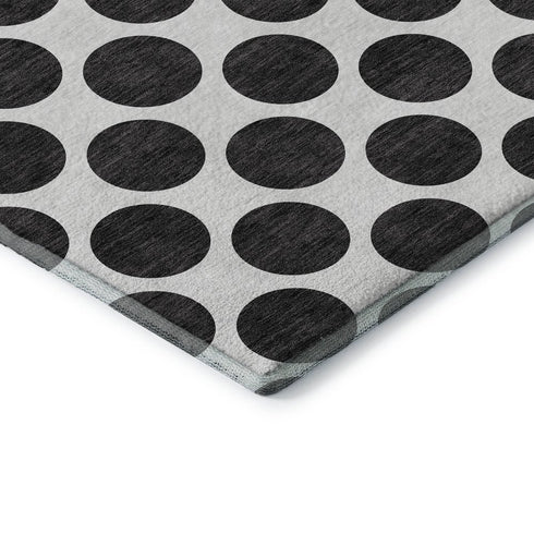5' X 8' Black And Ivory Polka Dot Washable Area Rug With UV Protection