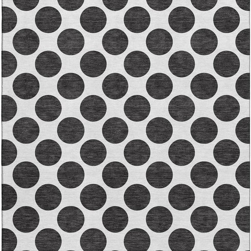 5' X 8' Black And Ivory Polka Dot Washable Area Rug With UV Protection