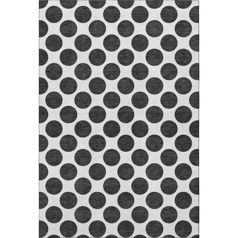 5' X 8' Black And Ivory Polka Dot Washable Area Rug With UV Protection