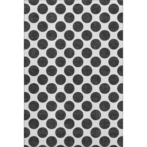 8' X 10' Black And Ivory Polka Dot Washable Area Rug With UV Protection
