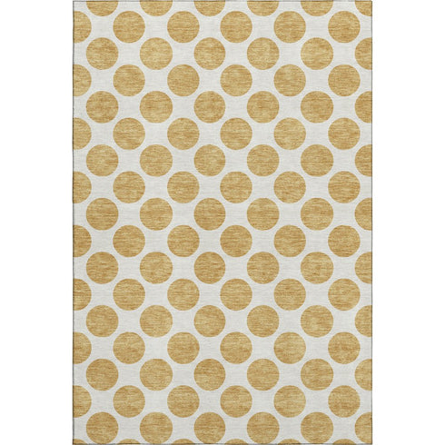 5' X 8' Gold And Ivory Polka Dot Washable Area Rug With UV Protection