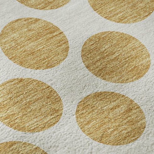 5' X 8' Gold And Ivory Polka Dot Washable Area Rug With UV Protection