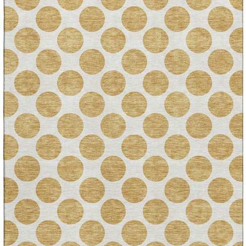 5' X 8' Gold And Ivory Polka Dot Washable Area Rug With UV Protection