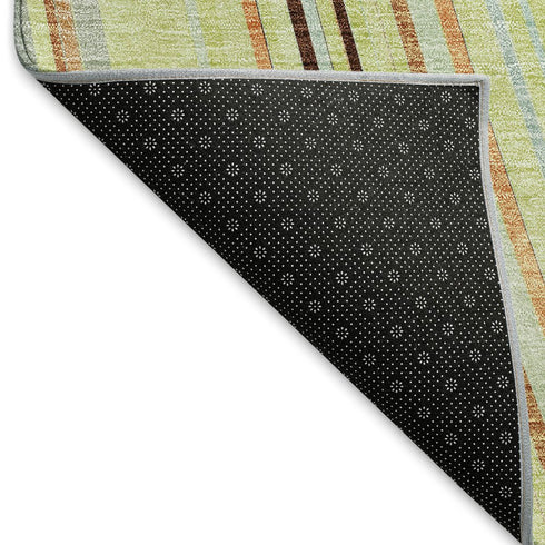 8' X 10' Artichoke Green Brown And Beige Striped Washable Area Rug With UV Protection