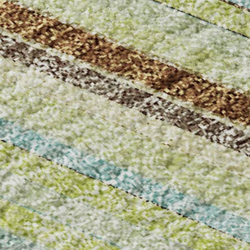 8' X 10' Artichoke Green Brown And Beige Striped Washable Area Rug With UV Protection