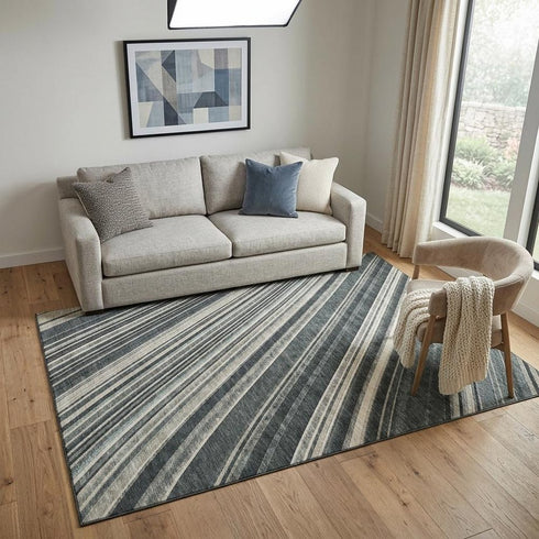 5' X 8' Black Gray And Ivory Striped Washable Area Rug With UV Protection