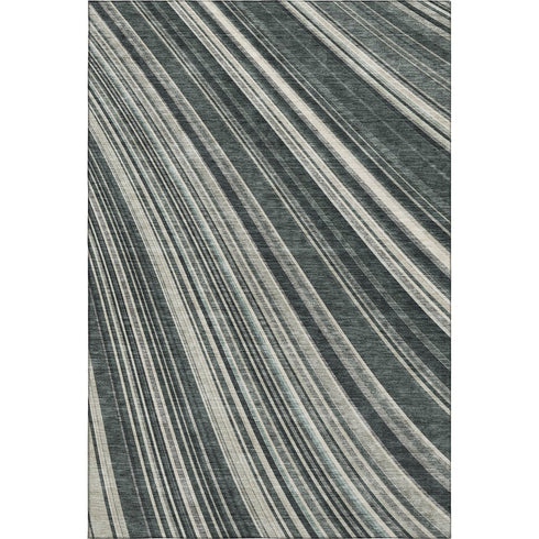 5' X 8' Black Gray And Ivory Striped Washable Area Rug With UV Protection