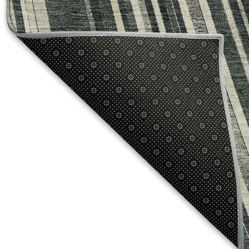 5' X 8' Black Gray And Ivory Striped Washable Area Rug With UV Protection
