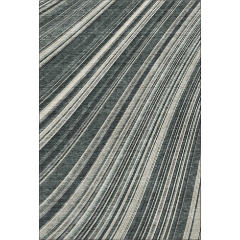 5' X 8' Black Gray And Ivory Striped Washable Area Rug With UV Protection