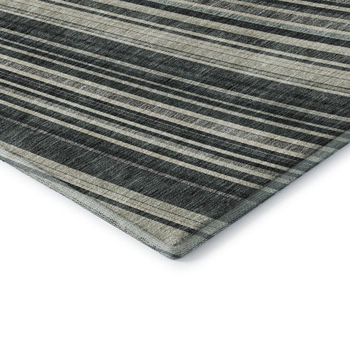 8' X 10' Black Gray And Ivory Striped Washable Area Rug With UV Protection