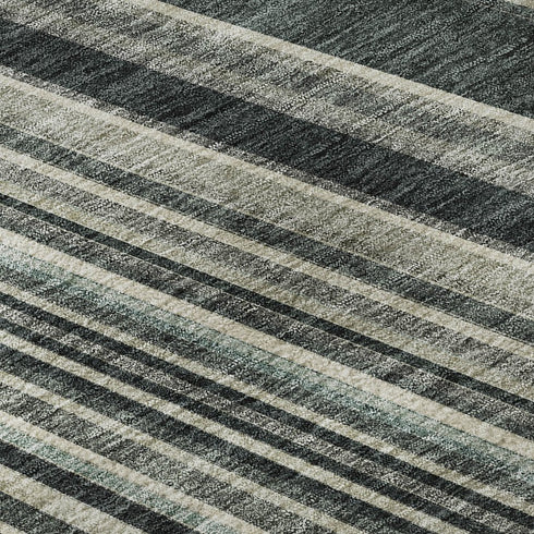 8' X 10' Black Gray And Ivory Striped Washable Area Rug With UV Protection